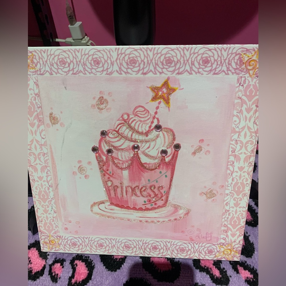 Pink Princess Cupcake Canvas Art